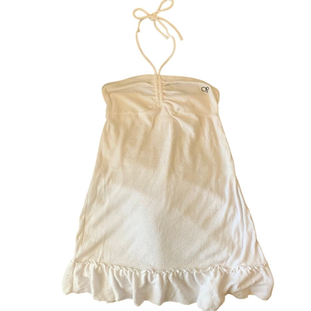 VTG Ocean Pacific OP Juniors Sz Small 3-5 White Y2K Swim Cover Up Dress Tie Neck